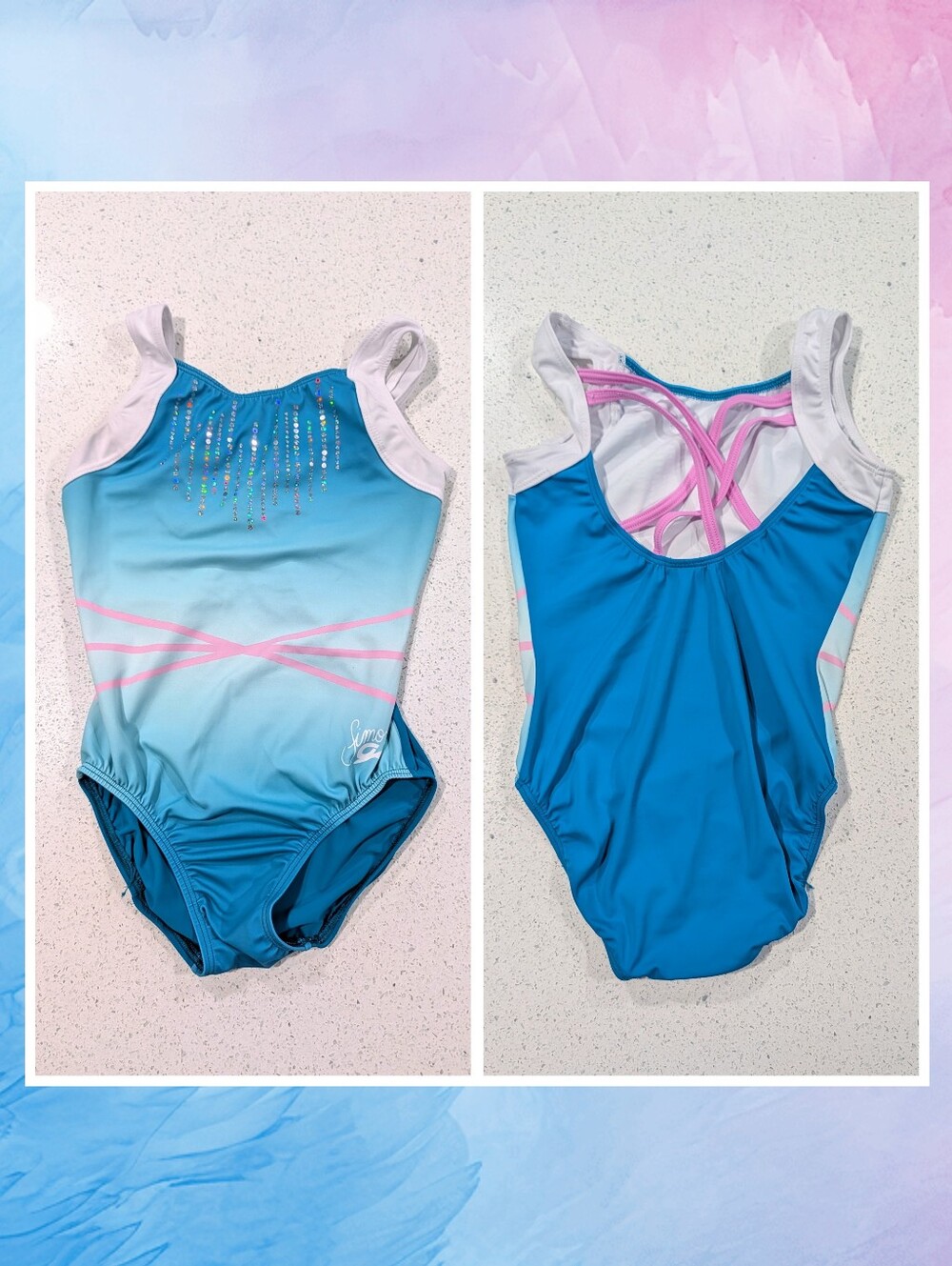 BEAUTIFUL GK Elite SIMONE BILES gymnastics Leotard CL Large OMBRE Criss Cross